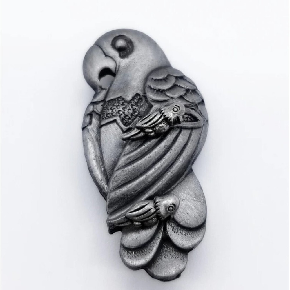 Torino Parrot Brooch/Earrings/Necklace Set Pewter Vintage 1980's